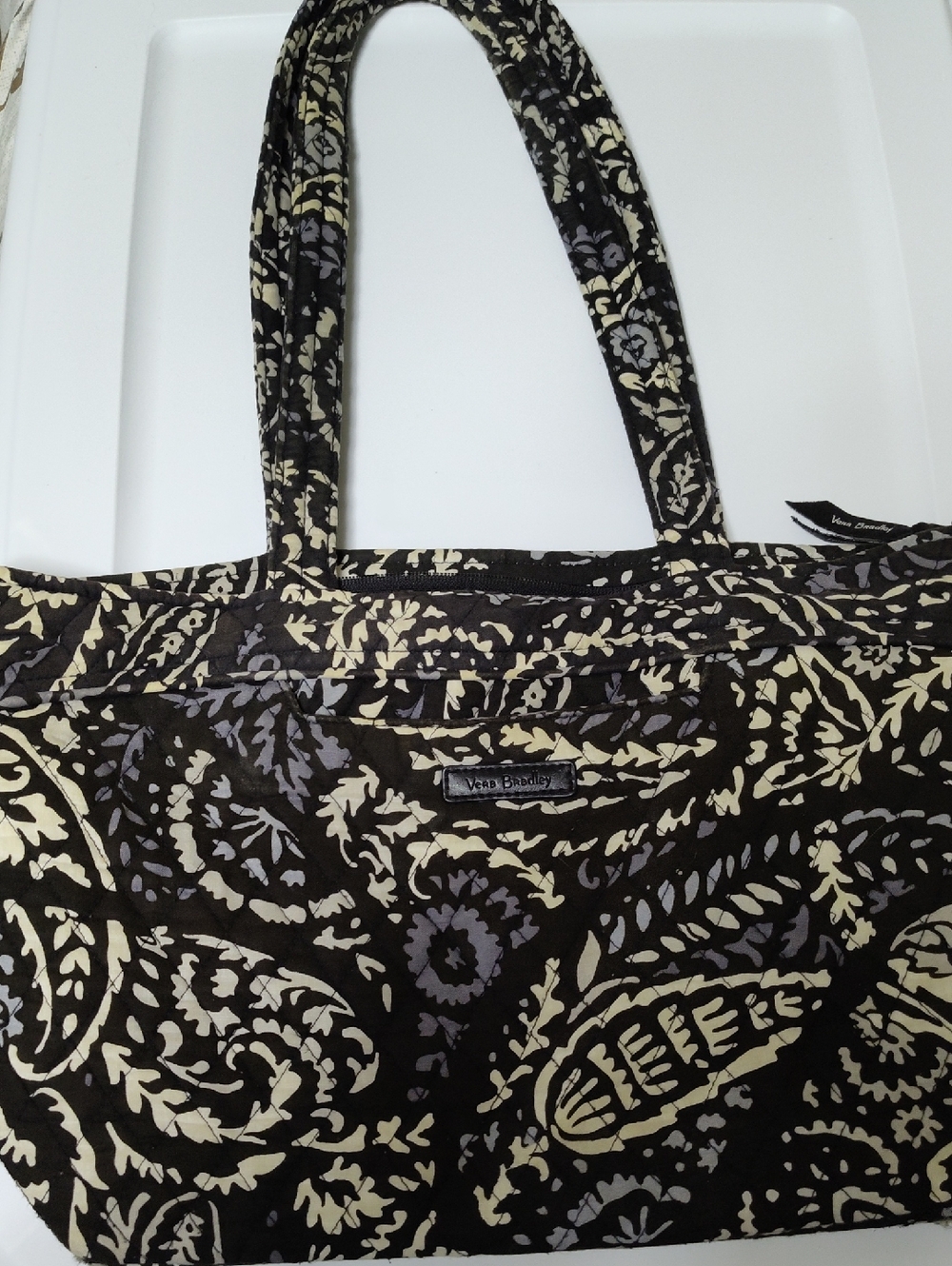 Vera Bradley Black Cream and Lavender Floral Quilted Tote